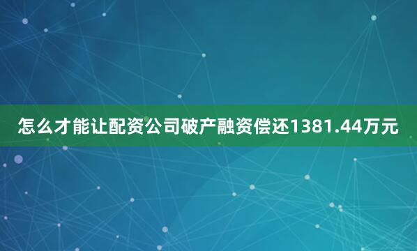 怎么才能让配资公司破产融资偿还1381.44万元